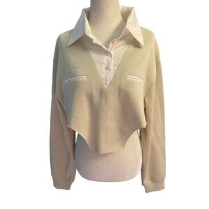 Never Offend L’ Ange Cream Collared Women Top Size Large Excellent Condition